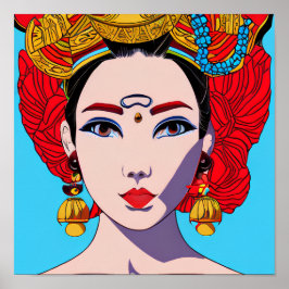 Póster Hermosa mujer tribal elegante Haute Couture Anime