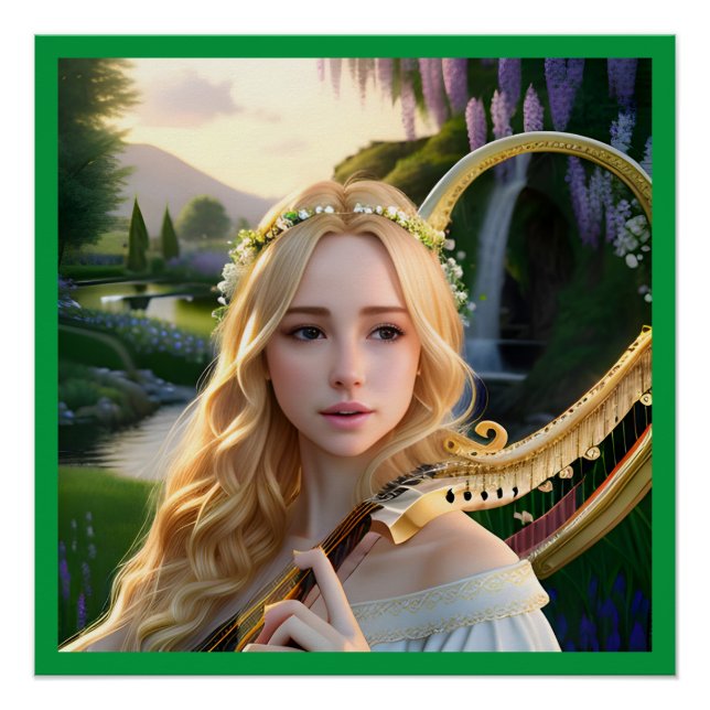 Póster Hermosa musa que juega un arpa (Anverso)