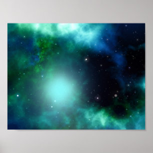 Póster Hermosa nebulosa verde llena de estrellas