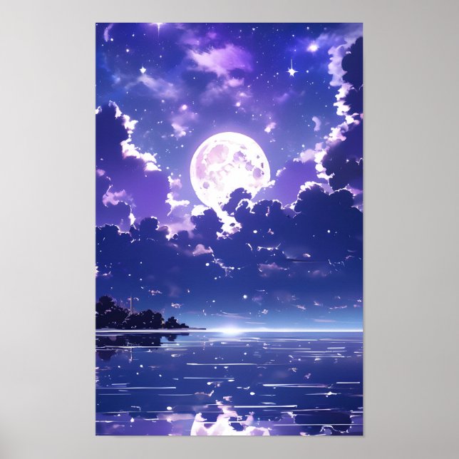 Póster Hermosa noche de luna llena brillante (Frente)