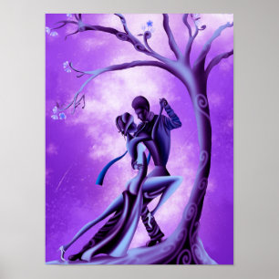 Póster Hermosa pareja baila tango a la luz de la luna