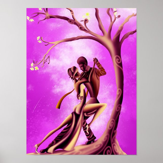 Póster Hermosa pareja baila tango a la luz de la luna (Frente)