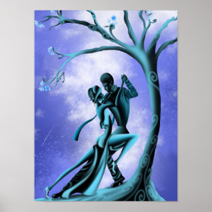 Póster Hermosa pareja baila tango a la luz de la luna