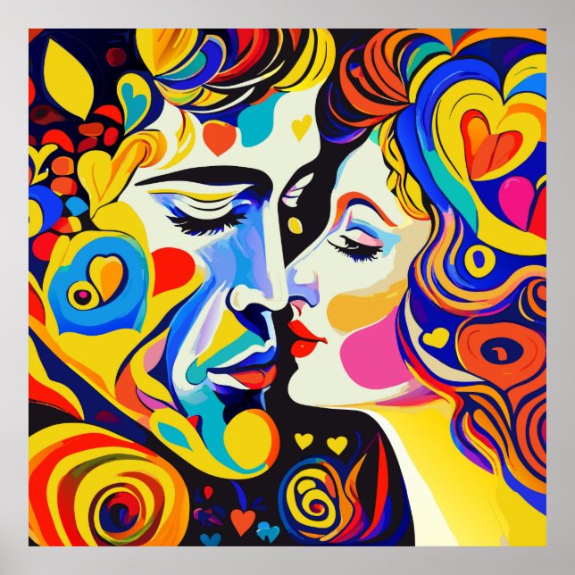 Póster Hermosa pareja de besos románticos enamorados (Frente)