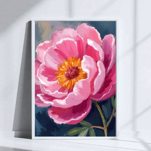 Póster Hermosa Peonía Rosa Pintura de Flor Aquarela