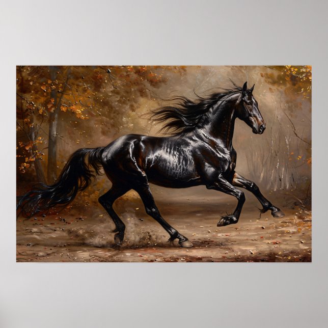 Póster Hermosa pintura de aceite de caballo negro (Frente)