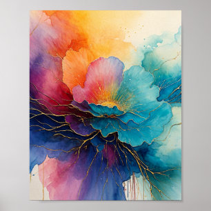 Póster Hermosa pintura de agua floral con flotación