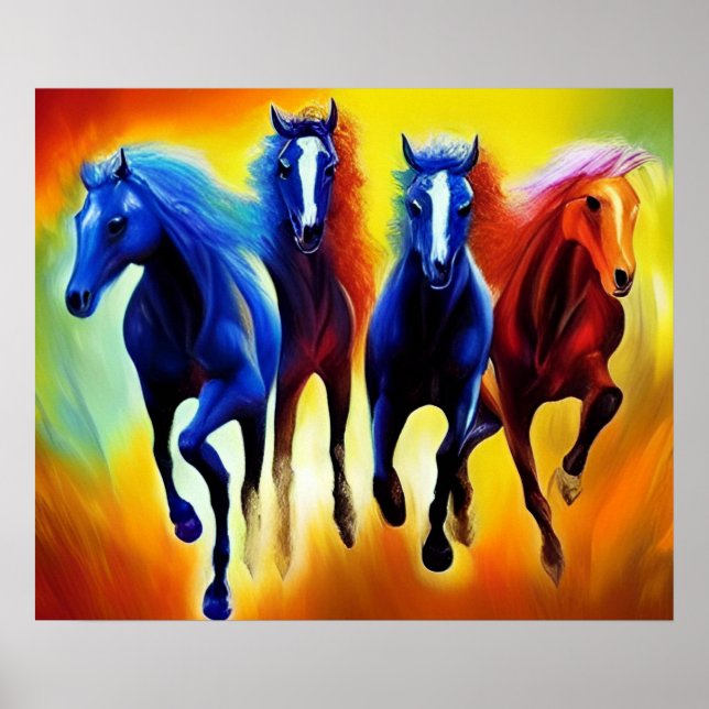 Póster Hermosa pintura de caballos en carrera (Frente)
