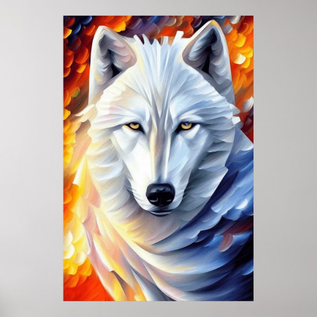 Póster Hermosa pintura de Lobo Blanco (Frente)