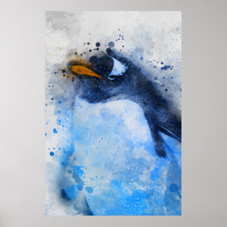 Póster hermosa pintura de pingüino mínimo de acuarela