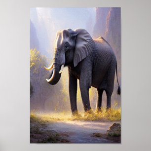 Póster Hermosa pintura de un elefante en su naturaleza