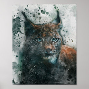 Póster hermosa pintura estética de acuarela de lynx cat