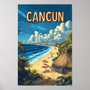 Póster Hermosa Playa de Cancún Ilustracion de México Viaj