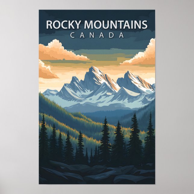 Póster Hermosa plaza Montañas Rocosas Canadá Viajes (Frente)