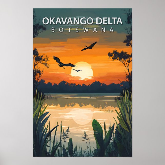 Póster Hermosa plaza Okavango Delta Botsuana Viaje (Frente)