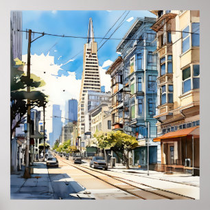 Póster Hermosa pluma y boceto de tinta de San Francisco