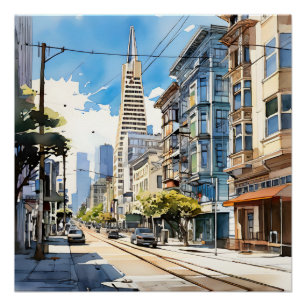 Póster Hermosa pluma y boceto de tinta de San Francisco