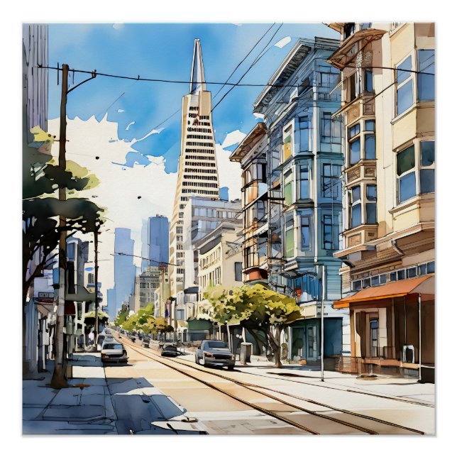 Póster Hermosa pluma y boceto de tinta de San Francisco (Anverso)