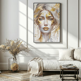 Póster Hermosa Poster de acuarela con abstracto de oro