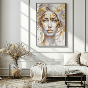 Póster Hermosa Poster de acuarela con abstracto de oro