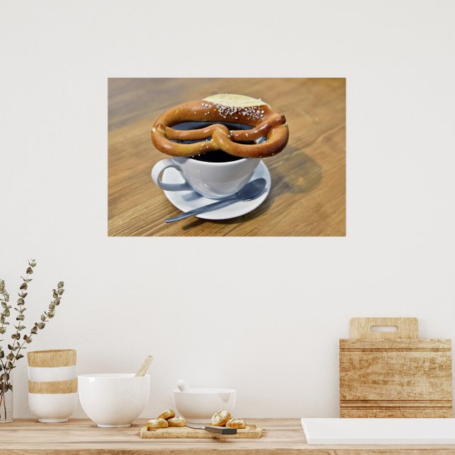 Póster Hermosa Pretzel con café (Cocina)