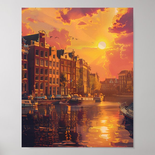 Póster Hermosa puesta de sol en Ámsterdam, Países Bajos (Frente)