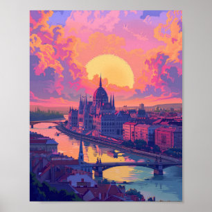 Póster Hermosa puesta de sol en Budapest Hungría