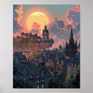 Póster Hermosa puesta de sol en Edimburgo, Escocia