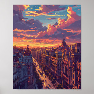 Póster Hermosa puesta de sol en Madrid España