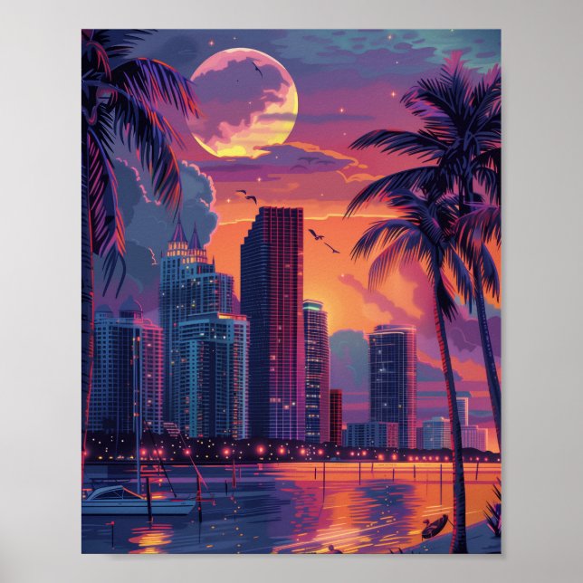 Póster Hermosa puesta de sol en Miami Florida (Frente)