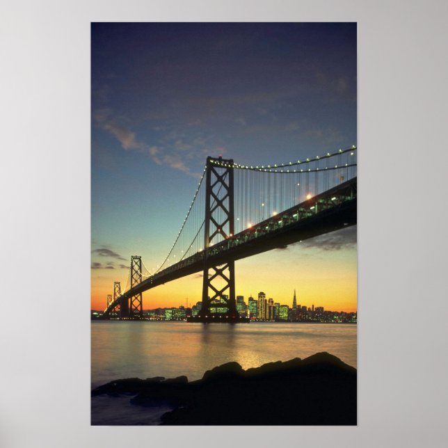 Póster Hermosa puesta de sol: Puente Bahía, San Francisco (Frente)
