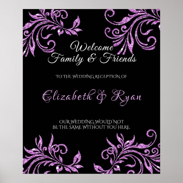 Póster Hermosa Purpurina Rosa Swirls Boda Bienvenida (Frente)