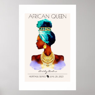 PÓSTER HERMOSA REINA AFRICANA NEGRA GRAN CUELLO DE ORO