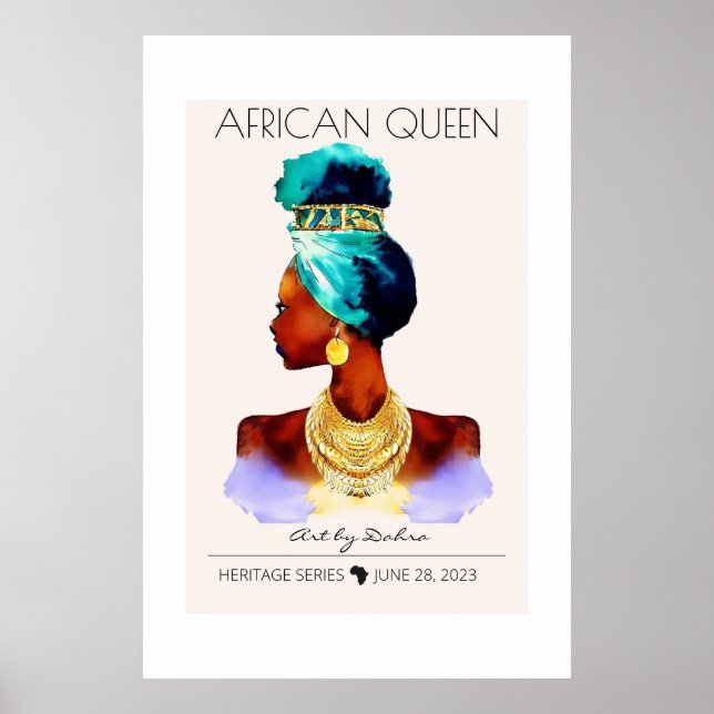 PÓSTER HERMOSA REINA AFRICANA NEGRA GRAN CUELLO DE ORO (Frente)