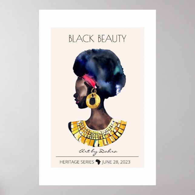 PÓSTER HERMOSA REINA AFRICANA NEGRA GRAN CUELLO DE ORO (Frente)