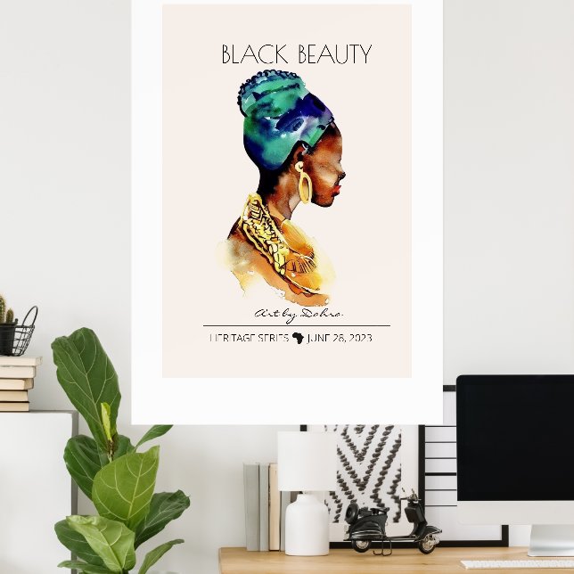 PÓSTER HERMOSA REINA AFRICANA NEGRA GRAN CUELLO DE ORO (Oficina en casa)