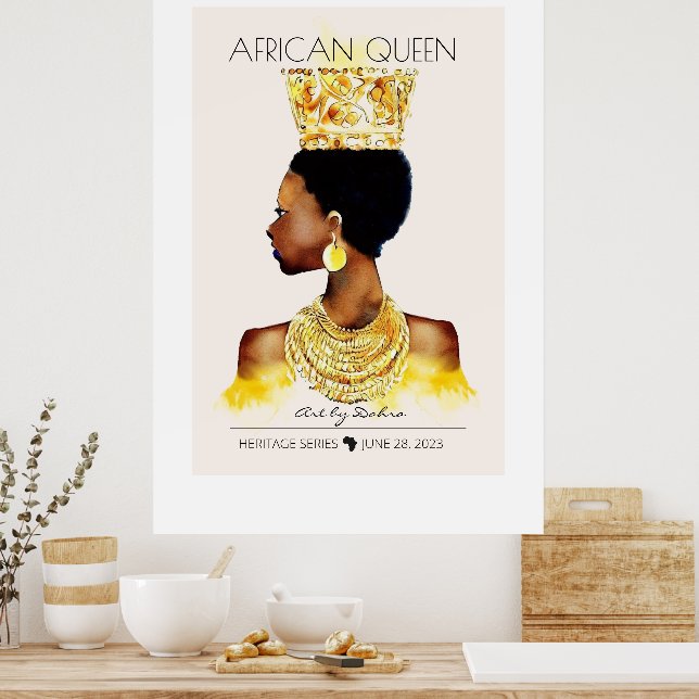 PÓSTER HERMOSA REINA AFRICANA NEGRA GRAN CUELLO DE ORO (Cocina)