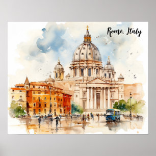 Póster Hermosa Roma Italia Pintura Acuarela