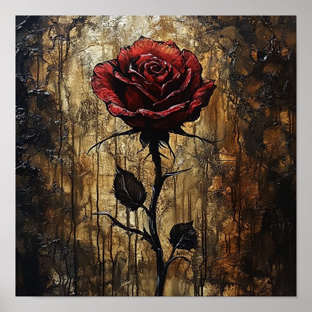 Póster Hermosa Rosa Botánica Floral Interiores Cálidos (Frente)