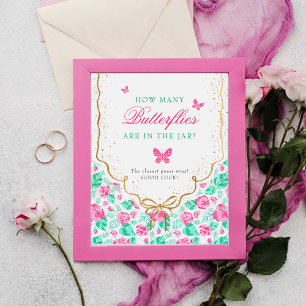 Póster Hermosa Rosa Rosa Floral Arco Dorado Baby shower