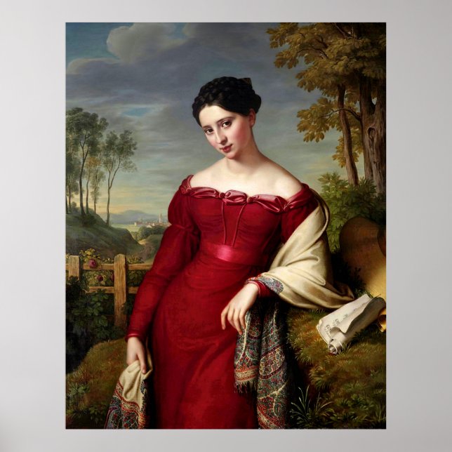 Póster Hermosa Señora Vintage En Rojo (Frente)