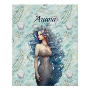 Póster Hermosa sirena azul-haitiana