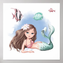 Póster Hermosa sirena con Poster de pescado