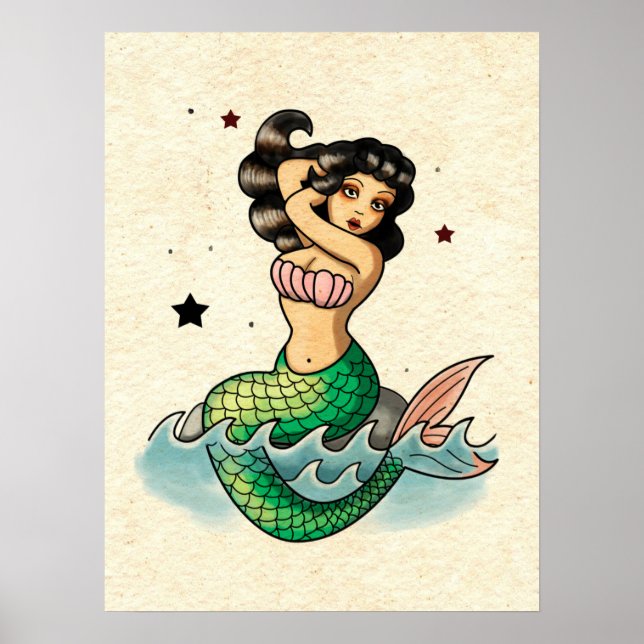 Póster Hermosa sirena de la vieja escuela (Frente)
