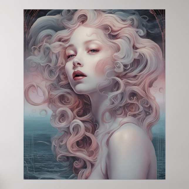 Póster Hermosa sirena de pelo rosado (Frente)