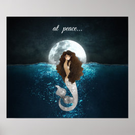 Póster Hermosa sirena en paz bajo la luna llena
