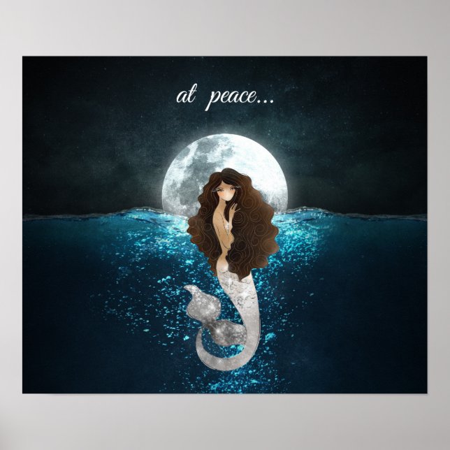 Póster Hermosa sirena en paz bajo la luna llena (Frente)