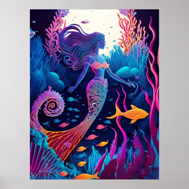 Póster Hermosa sirena marina ninfa (Frente)