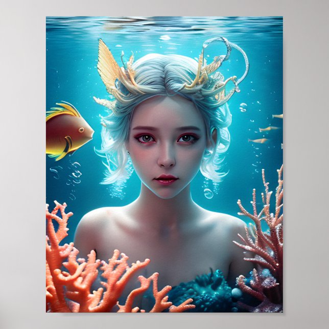 Póster Hermosa Sirenita Bajo El Agua (Frente)
