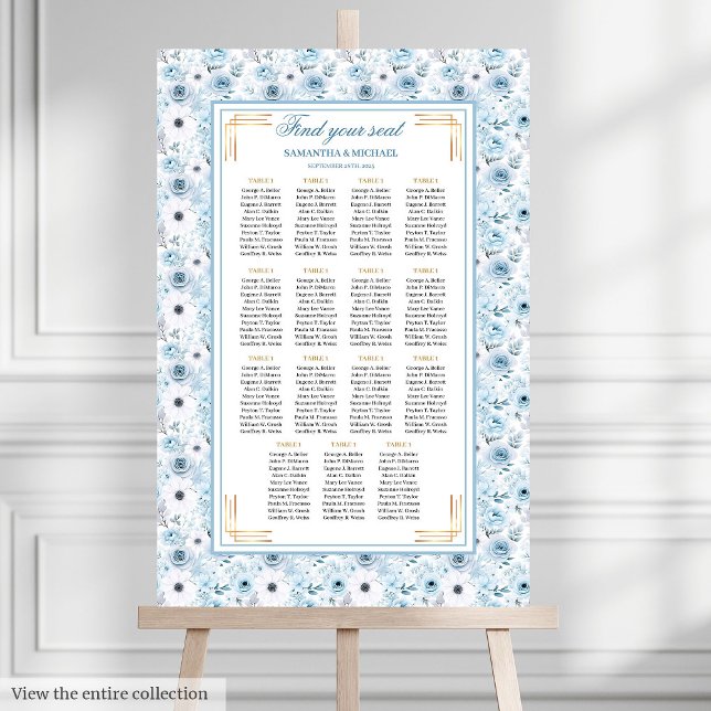 Póster Hermosa tabla de asientos de oro azul pastel bohem (Beautiful Bohemian Pastel Blue Gold Seating Chart

)